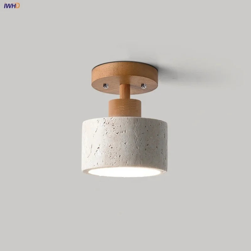 Afralia™ Yellow Travertine Stone LED Ceiling Light for Modern Nordic Ambiance