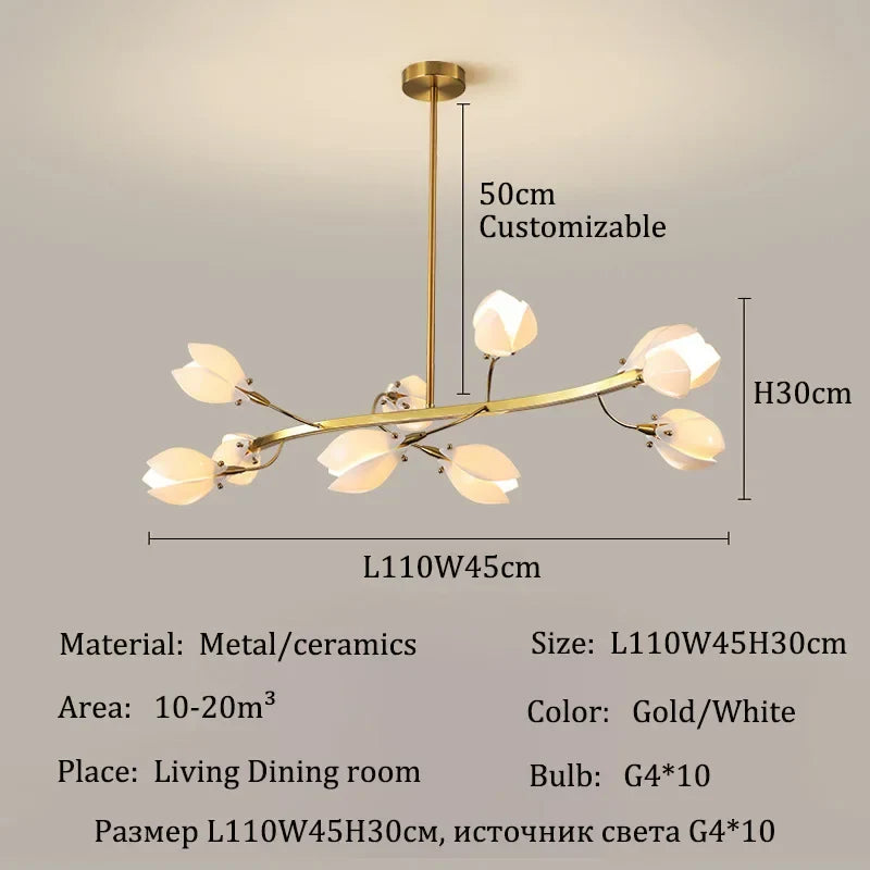 Afralia™ French Cream Ceramic Chandelier LED Pendant Light Fixture