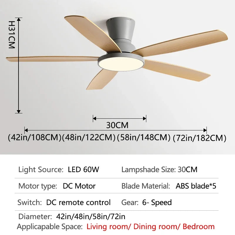 Afralia™ 72" DC Ceiling Fan Light Remote Control Strong Winds Living Room Mute Chandelier