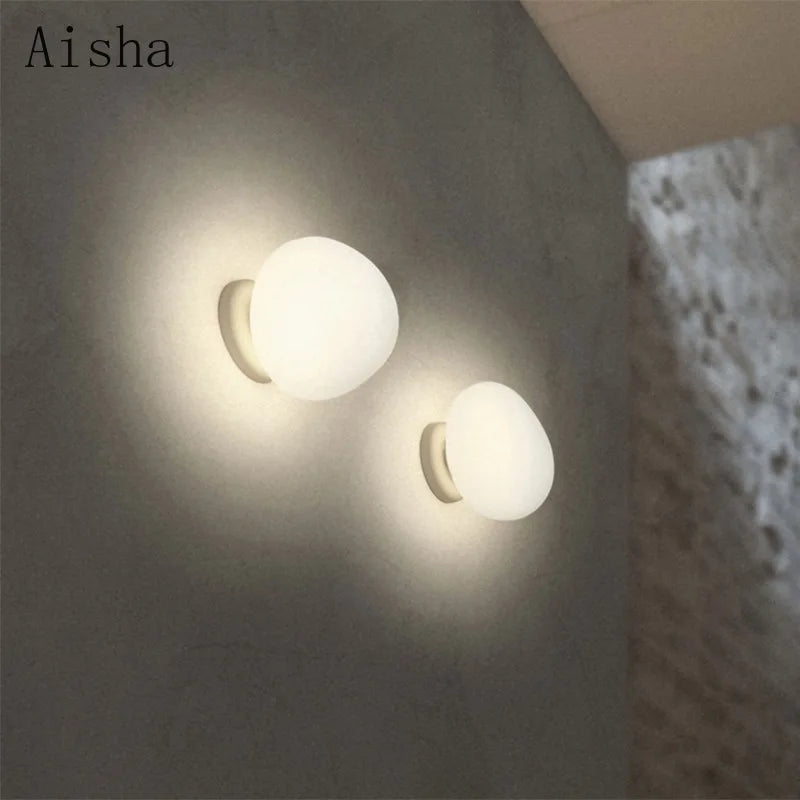 Afralia™ Milky White Glass Pebble Wall Lamp Set for Home Decor