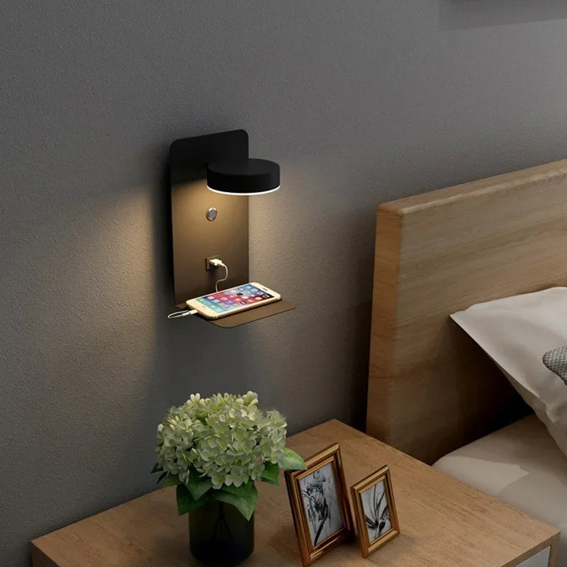 Afralia™ LED Shelf Wall Lamp with USB Charging Port & Switch