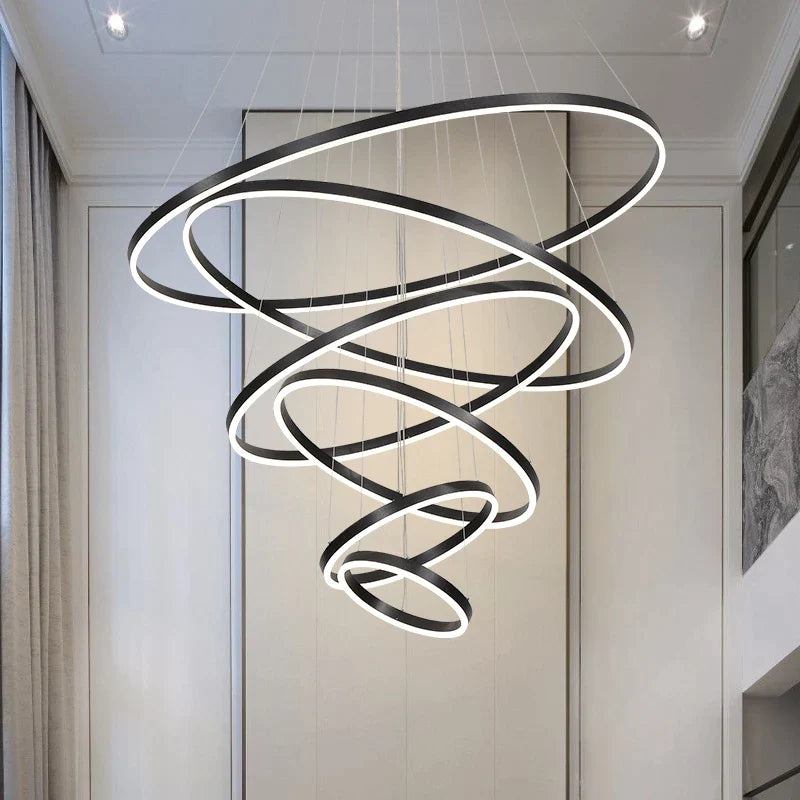 Afralia™ Circle Ring Art Chandelier for Duplex Villa Staircase Hall Living Room