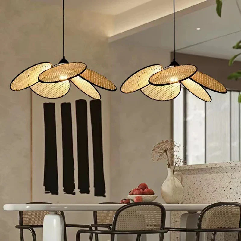 Afralia™ Rattan Chandelier Korean Style Pendant Light for Home Decor and Kitchen