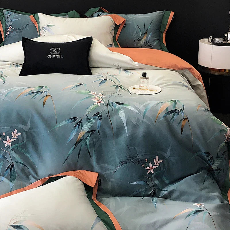 Afralia™ Luxury Bamboo Flowers Bedding Set: 1000TC Silky Egyptian Cotton Duvet Cover Set