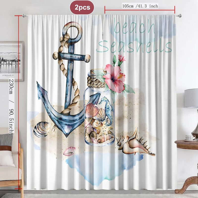 Afralia™ Ocean Sail & Lighthouse Screen Curtain Set for Kitchen & Coffee Shop