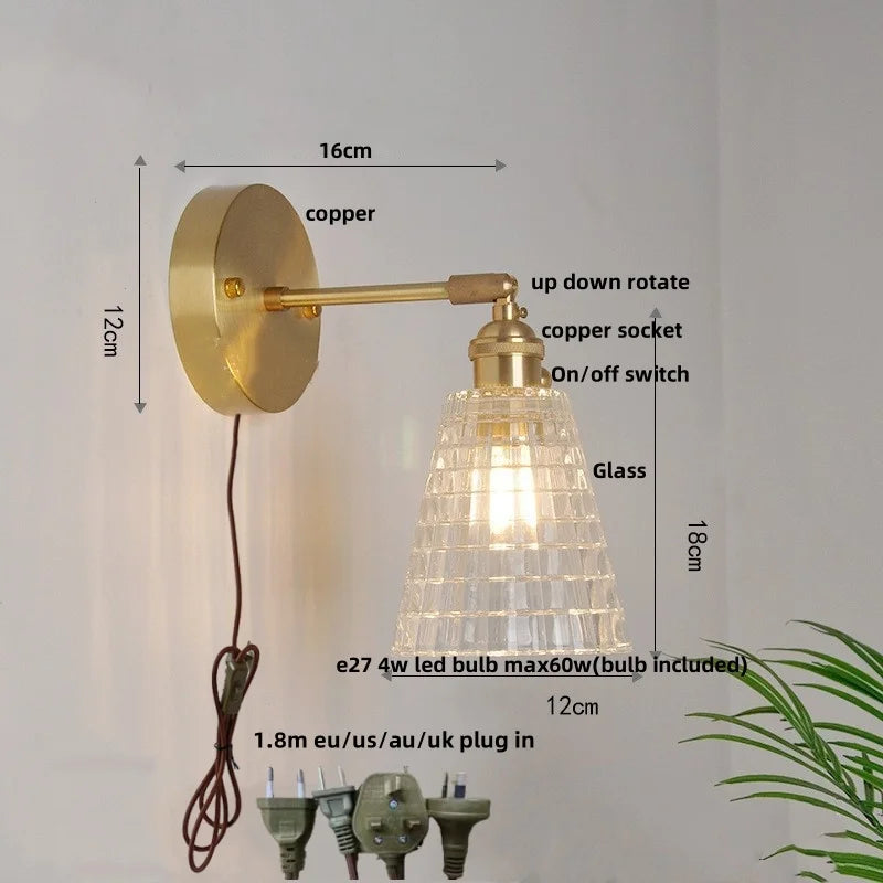 Afralia™ Brass E27 LED Wall Sconce Pull Chain Switch Stair Light Fixtures