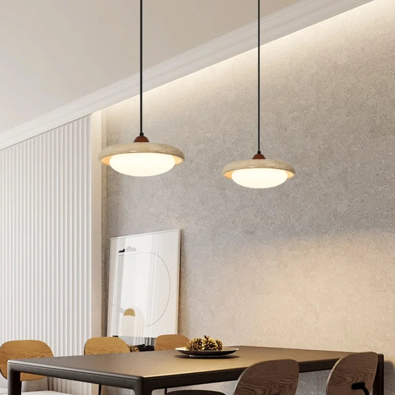 Afralia™ Yellow Travertine LED Pendant Light: Modern Nordic Hang Lamp with White Glass