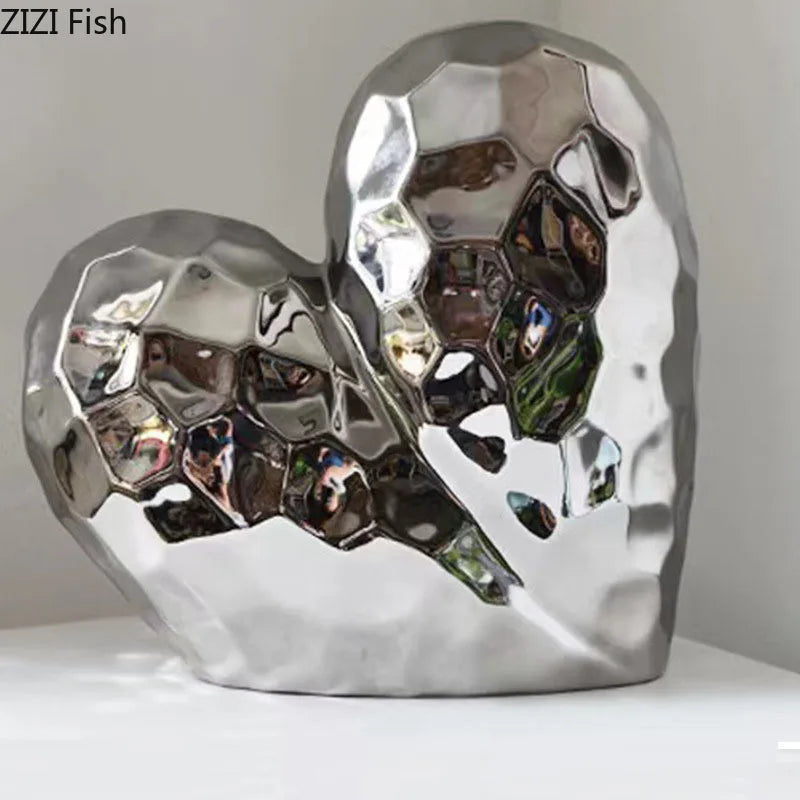 Afralia™ Golden Heart Ceramic Statue: Minimalist Modern Home Decor Ornament