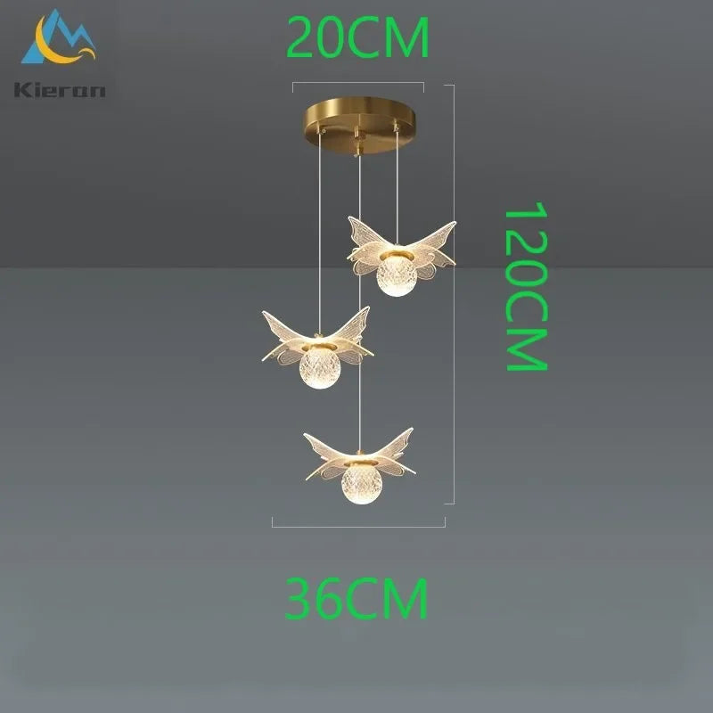 Afralia™ Butterfly LED Chandelier Copper Pendant Light for Bedroom Living Room Decoration