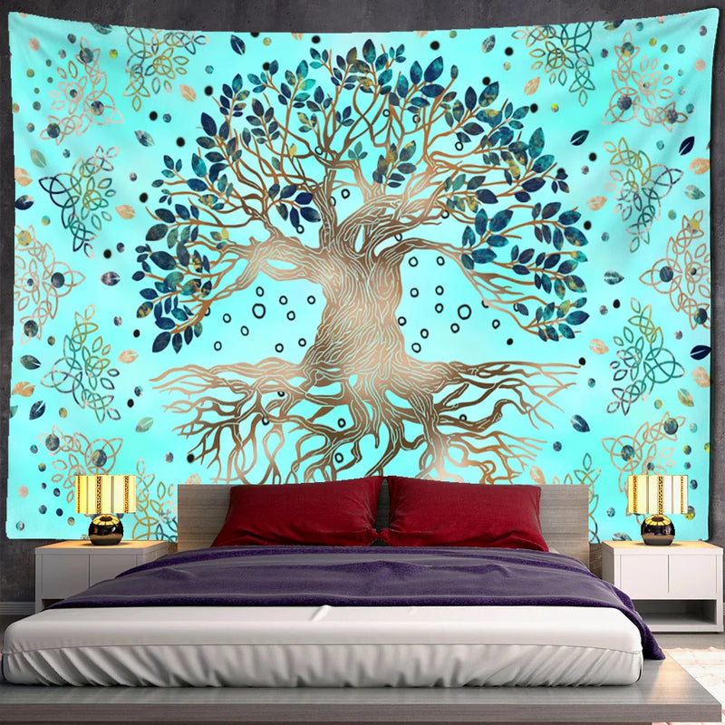 Afralia™ Psychedelic Tree of Life Mandala Wall Tapestry for Boho Home Decor