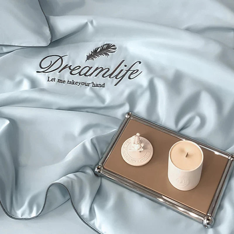 Afralia™ Silky Embroidery Cooling Quilt Set for Cozy Single Double Bed Comfort.