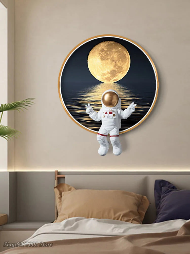 Afralia™ Moon Astronaut LED Wall Lamp for Modern Bedroom and Living Room Decor