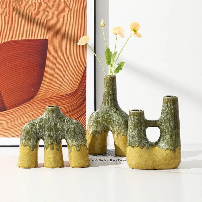 Afralia™ Abstract Kiln-changing Glaze Ceramic Vase for Home Decor and Floral Arrangement