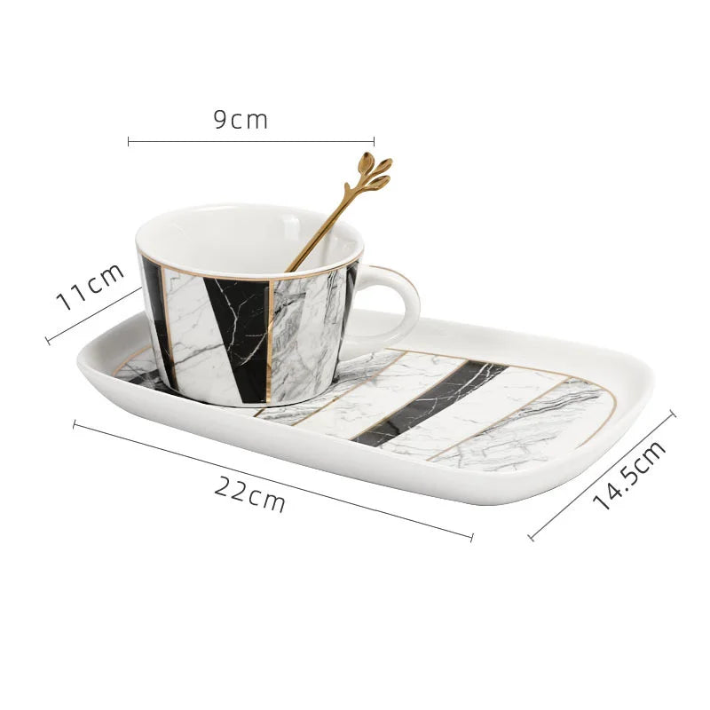 Afralia™ Gilded Marble Texture Ceramic Cup & Saucer Set for Dining Table Tea & Coffee