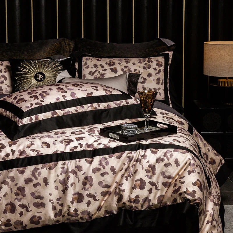 Afralia™ Leopard Print Luxury Bedding Set Queen King Size Duvet Cover Sheet Pillowcases