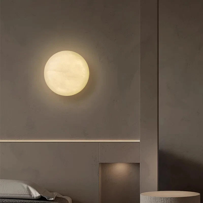 Afralia™ Marble Copper Wall Lamp: Round Luxury Sconce with LED Light for Living Room