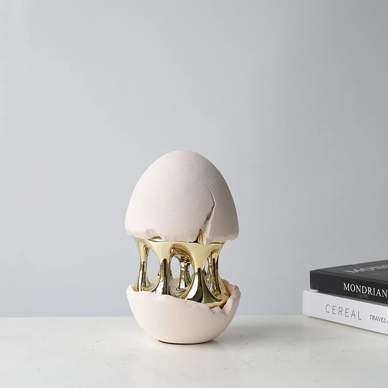Afralia™ Abstract Eggshell Hollow Out Cracked Egg Decorative Figurine