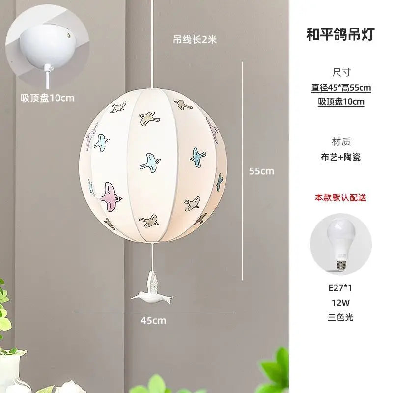 Afralia™ Chinese Medieval Dove Embroidery Fabric Pendant Light - Creative Hanging Line Light