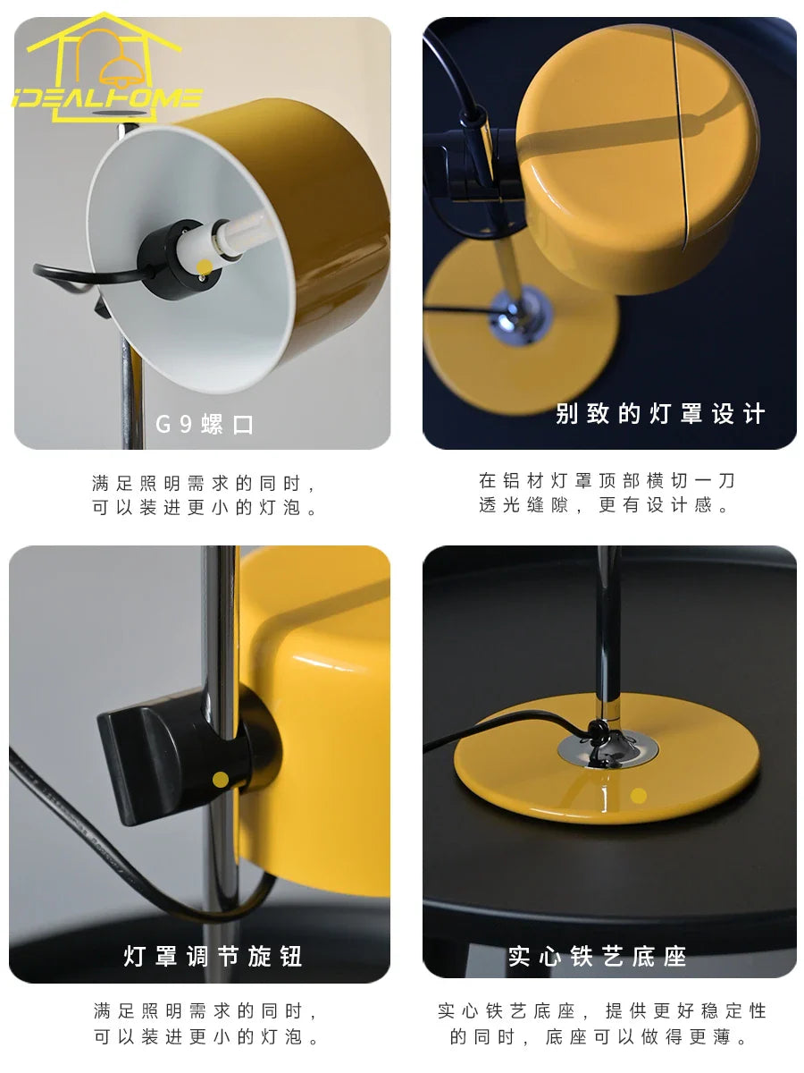 Afralia™ Mini Coupe LED Desk Lamp Iron Art Adjustable Lifting Black/White/Red/Yellow