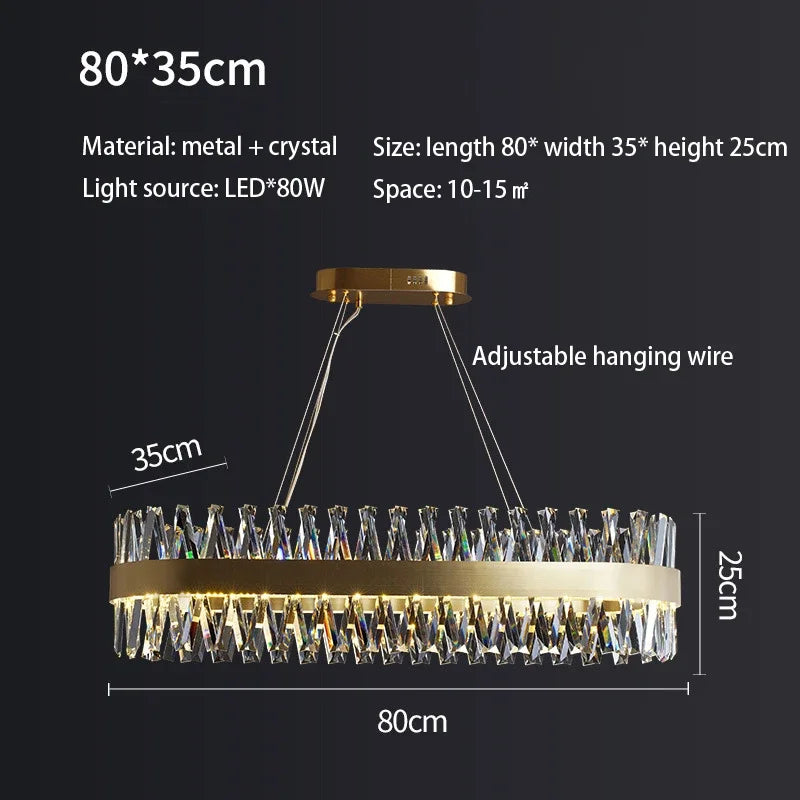 Afralia™ Brushed Gold Rings Crystal Chandelier Ceiling Lamp
