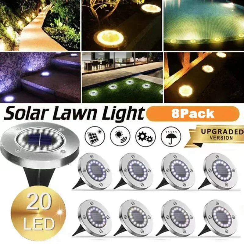 Afralia™ Solar Disk Light Outdoor Garden Spotlight Buried LED Lamp - Pack of 8