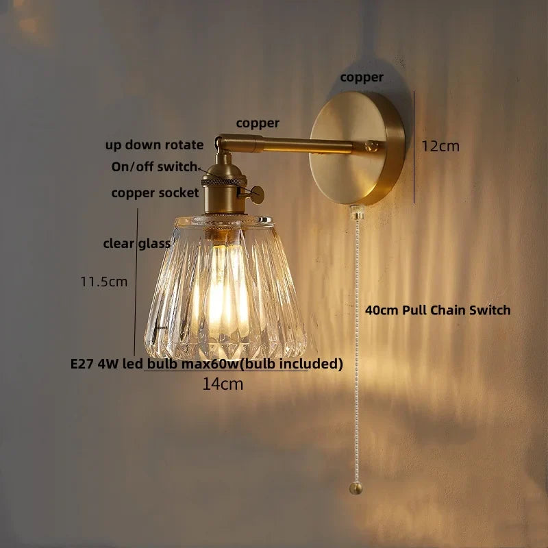 Afralia™ Nordic LED Wall Light Bedside Lamp Copper Glass Rotate Fixtures