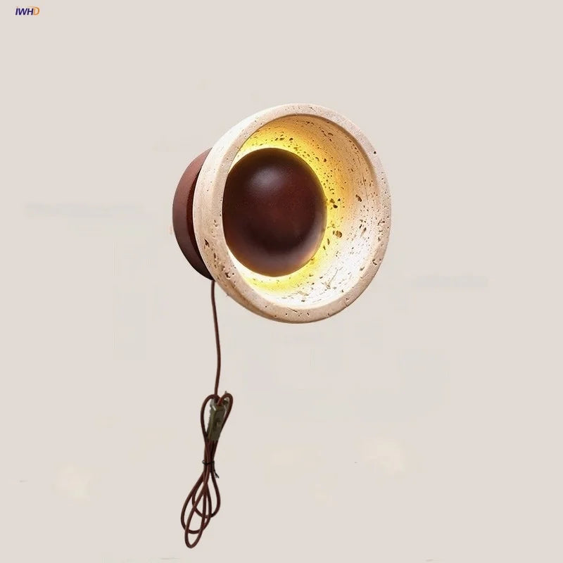 Afralia™ Vintage LED Wall Light Fixture Natural Stone Plug In Bedside Lamp