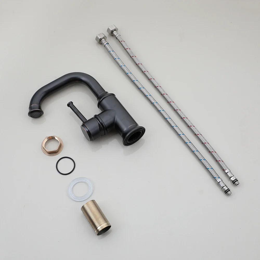 Afralia™ Special Shape Bathroom Faucet Black Finish Single Handle Hot Cold Mixer Taps