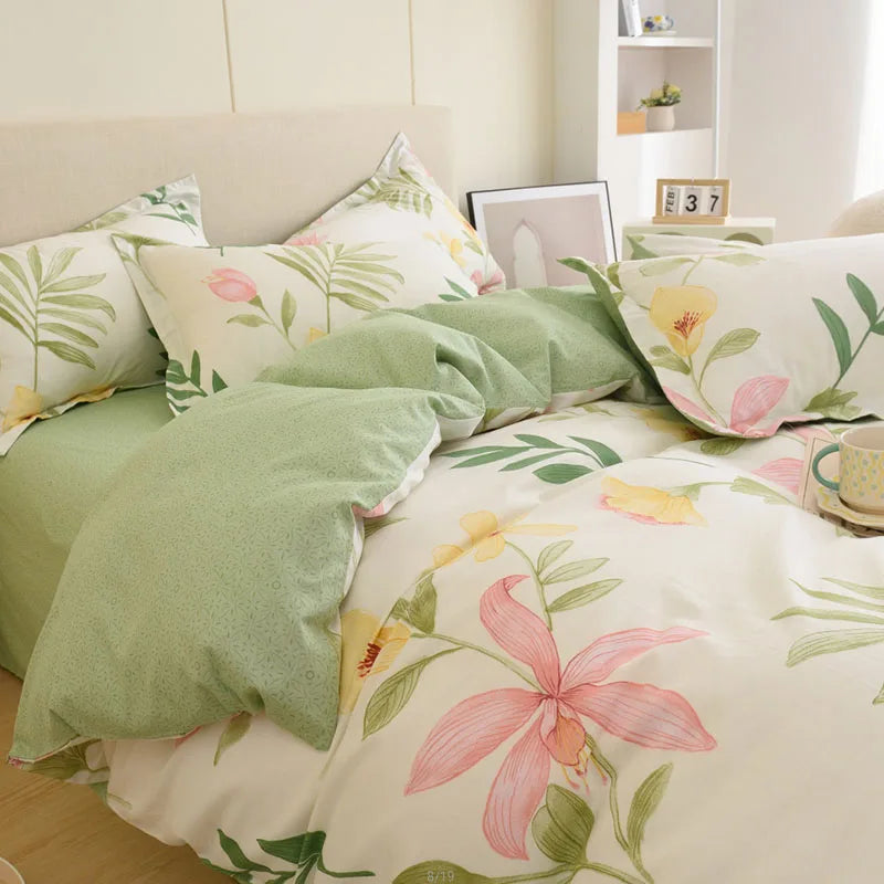 Afralia™ Floral Cotton King Size Bedding Set: Duvet Cover, Bed Sheets, Quilt Cover, Pillowcase