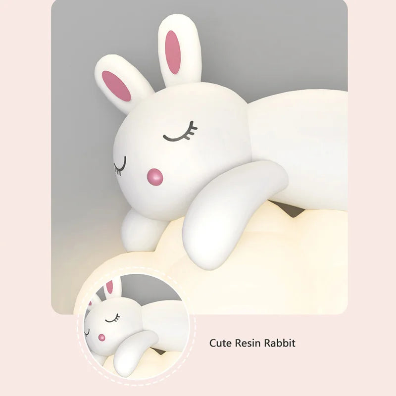 Afralia™ Cloud Bunny Lamp: Kids' Room White Wall Light, Bedside Night Lamp