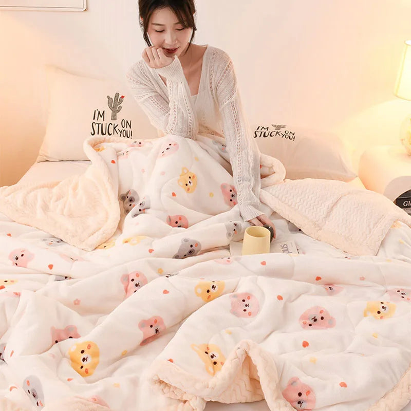 Afralia™ Soft Warm Fleece Printed Blanket - Cozy Lamb Wool Single Duvet