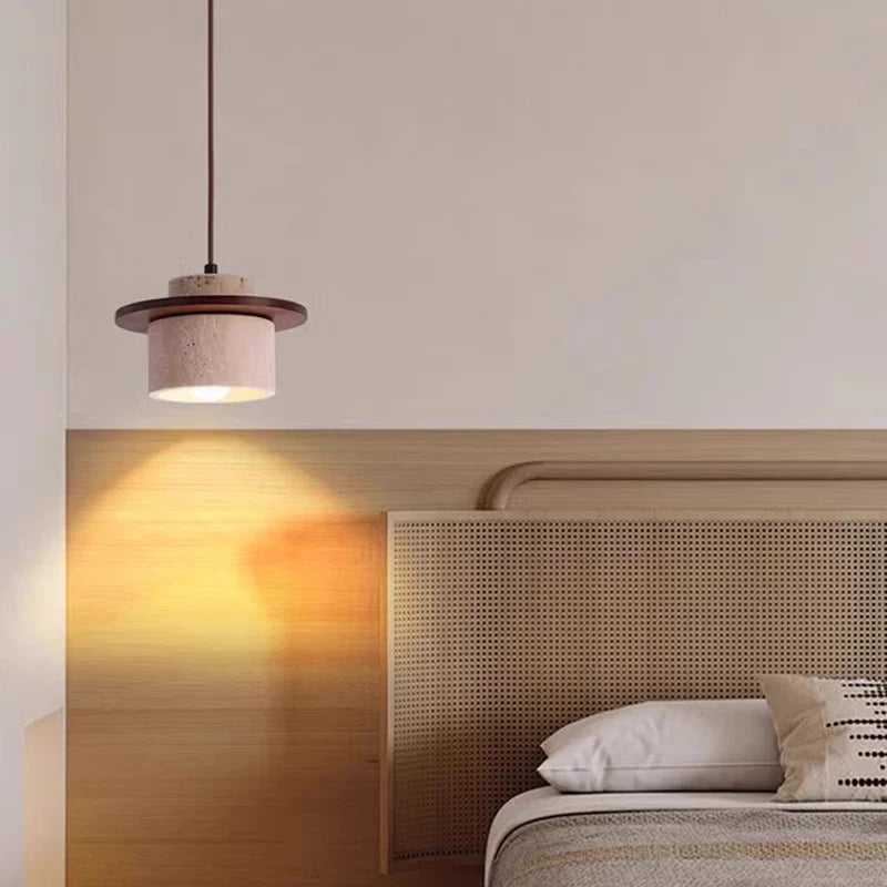 Afralia™ Yellow Travertine Stone LED Pendant Light for Bedside Living Room Decor