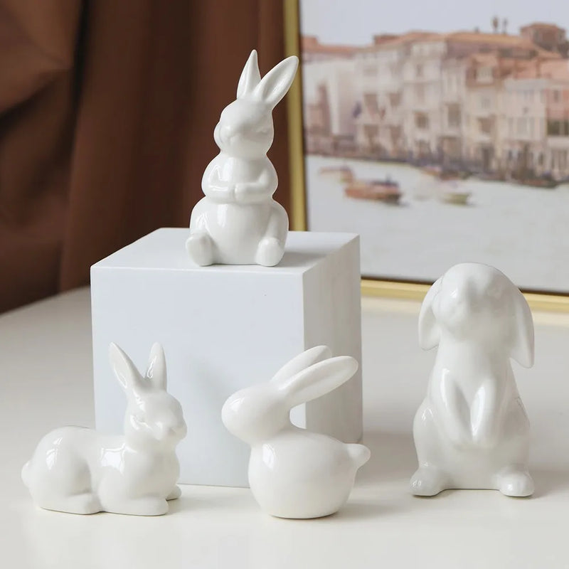 Afralia™ Ceramic Bunny White Rabbit Figurine Home Decoration Statue Ornament Landscape