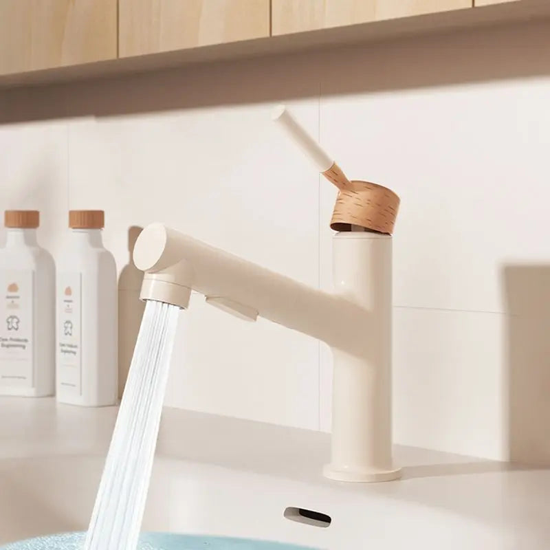 Afralia™ Wood Cream Wind Pull-Out Faucet for Washbasin and Bathroom Cabinet