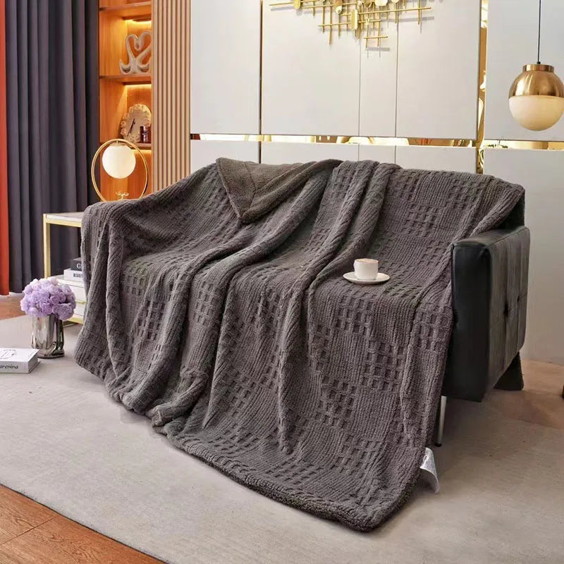 Afralia™ Double-Layer Coral Fleece Blanket: High-Quality, Solid Color, Cozy Lamb Wool for Bed, Sofa