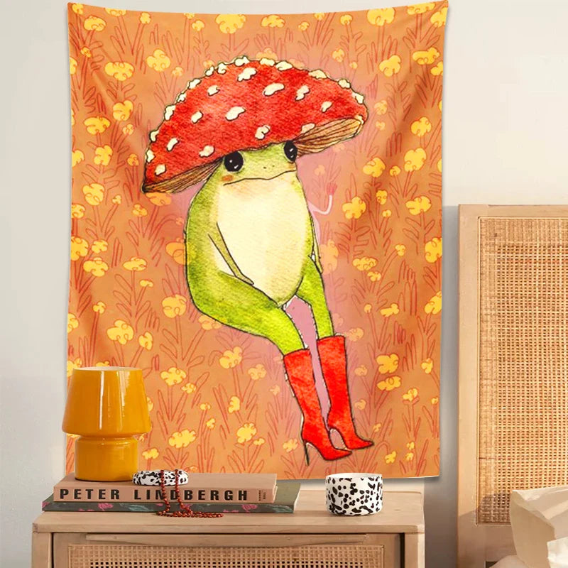 Afralia™ Cute Frog Cartoon Tapestry Wall Hanging - Forest Animals Hippie Boho Decor