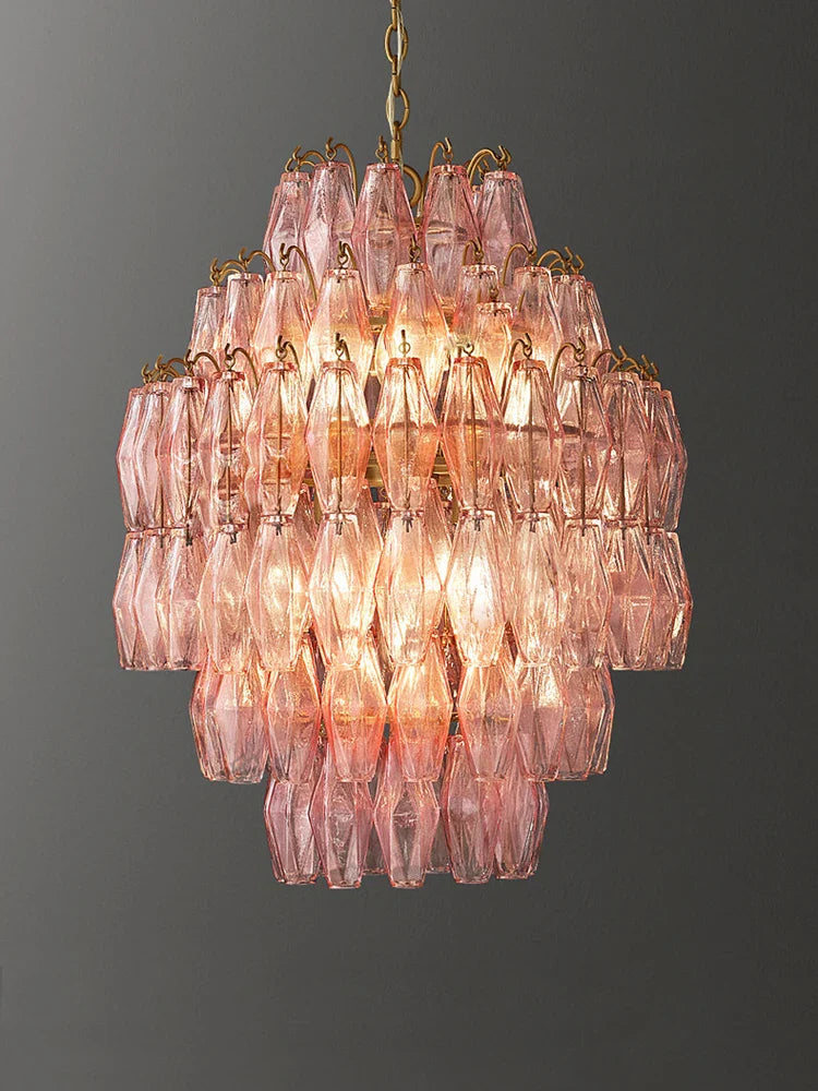 Afralia™ Pink Glass Chandelier, Dimmable Dining Room Hanging Light