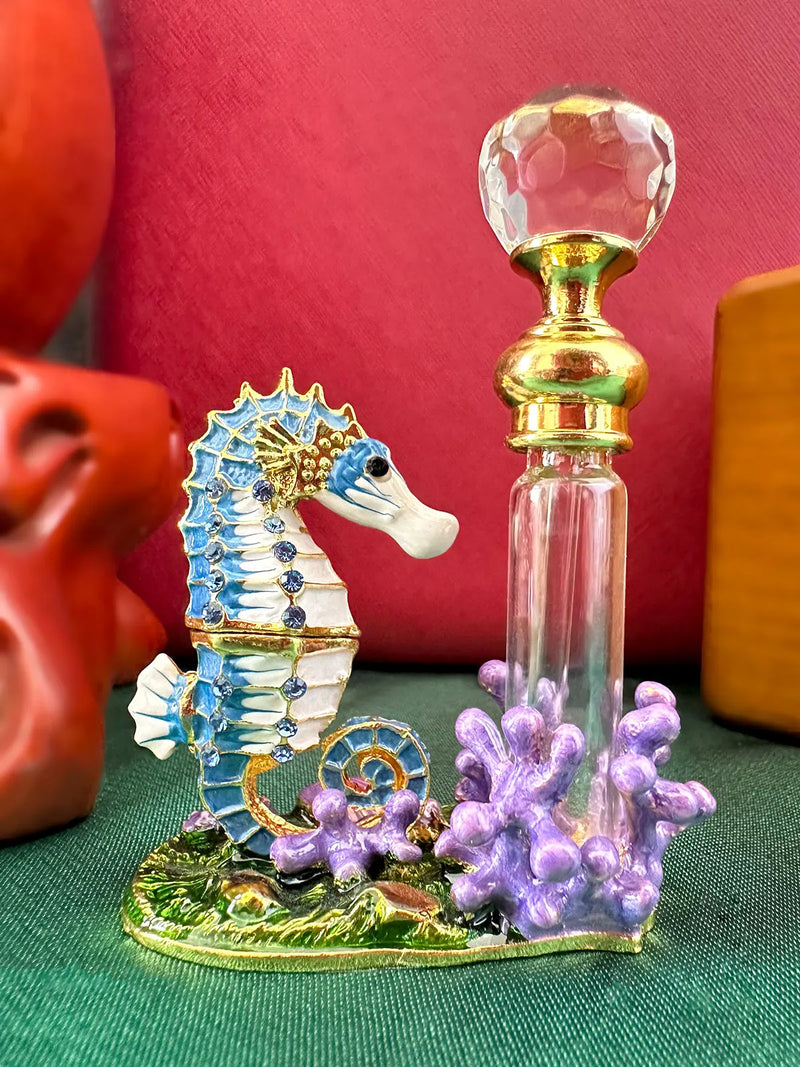 Afralia™ Seahorse Figurine Glass Perfume Bottle 4ml Crystals Bejewelled Scent Container