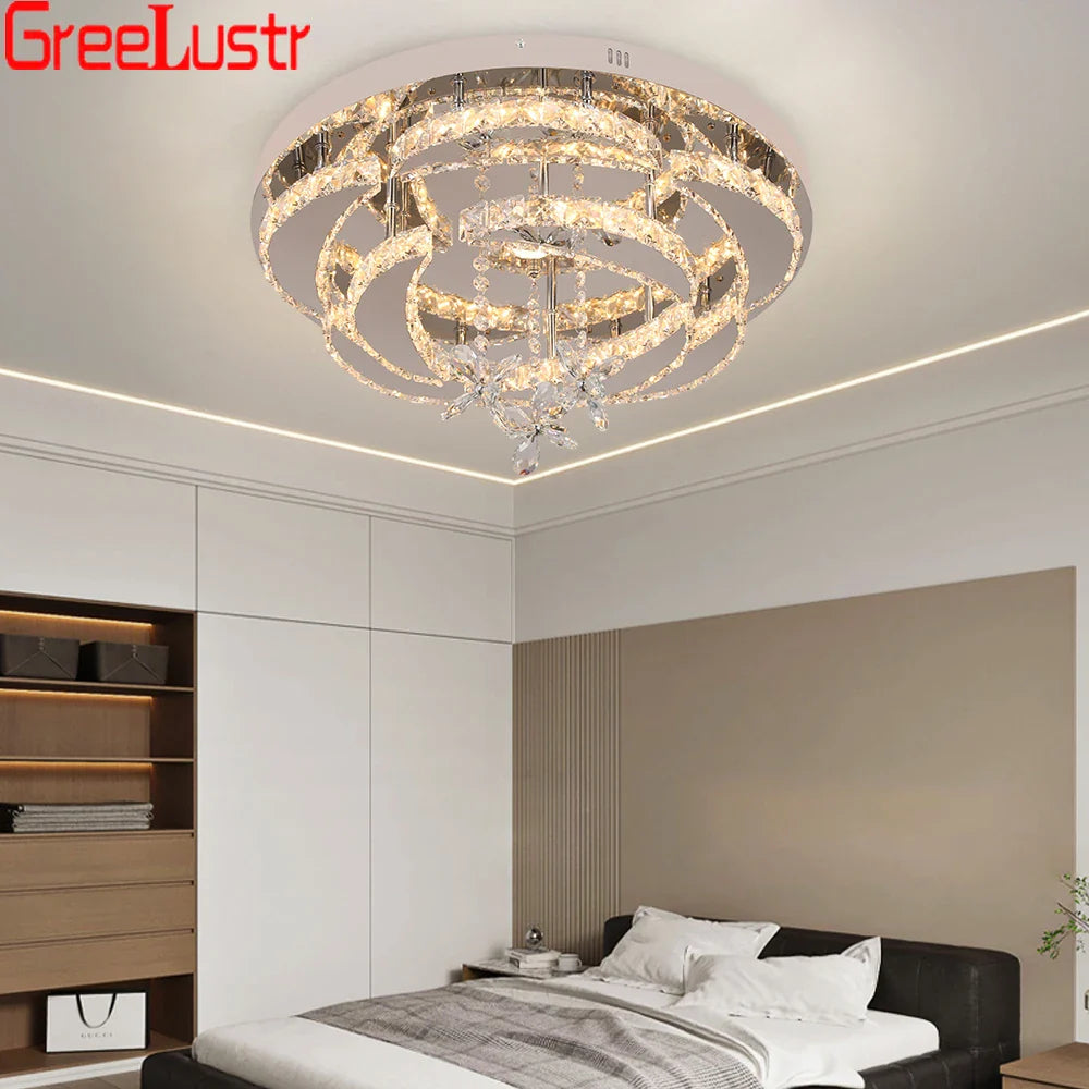 Afralia™ Crystal Raindrop Flowers Remote LED Chandelier Ceiling Light for Living Room