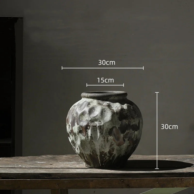 Afralia™ Coarse Pottery Vase Chinese Retro Porcelain Floral Arrangement Home Decor