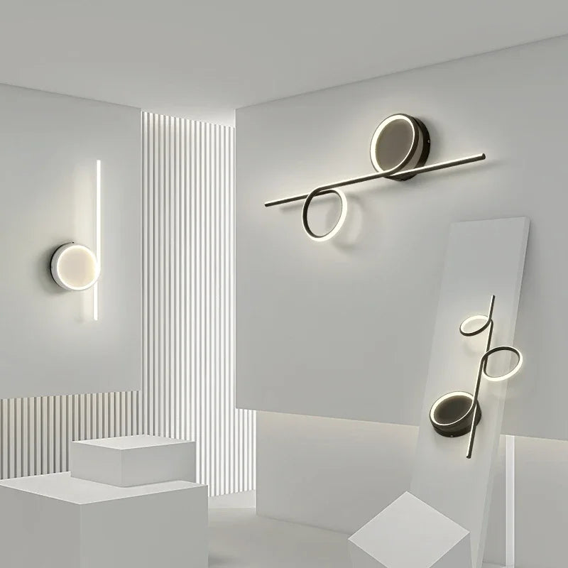 Afralia™ Circle Straight Bar Wall Lamp | Modern Nordic LED Bedroom Living Room Decor