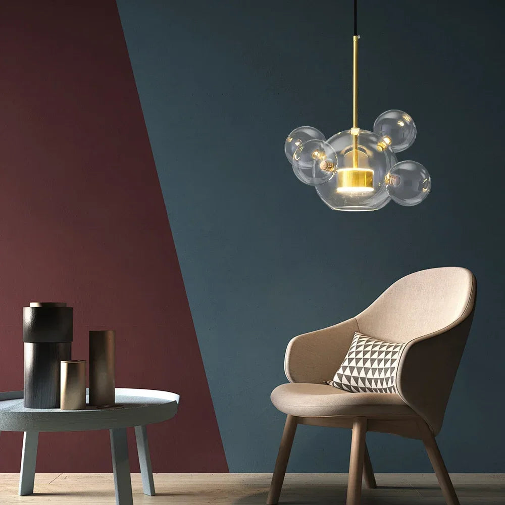 Afralia™ LED Glass Ball Chandelier Pendant Lights for Living & Dining Room