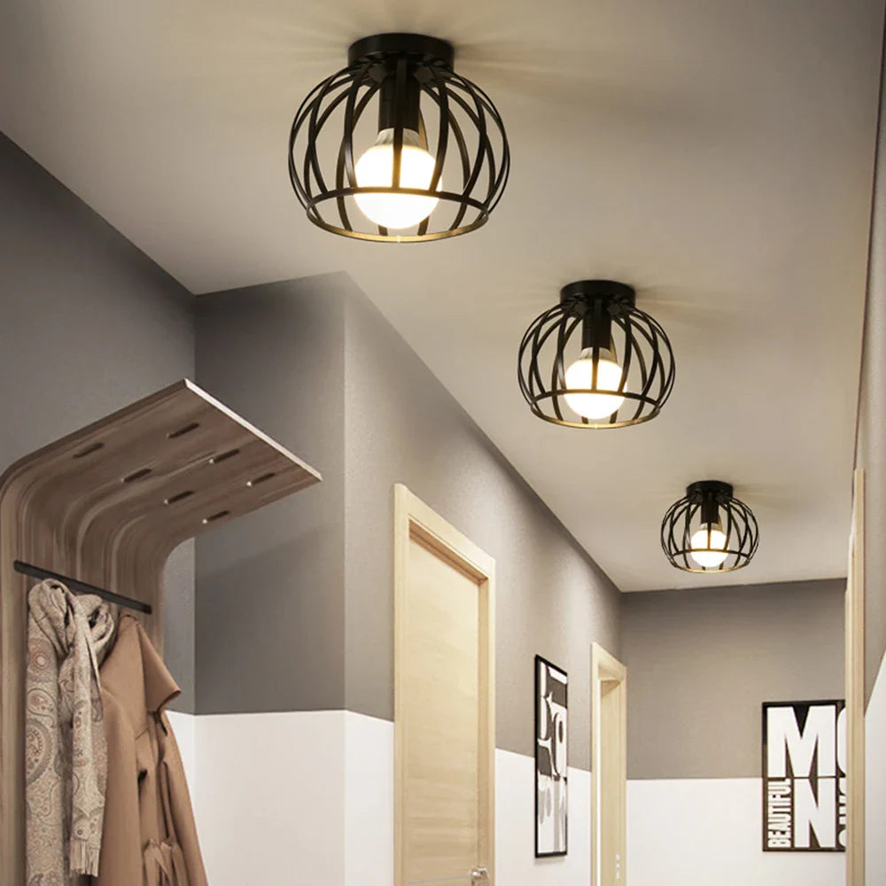 Afralia™ Iron Cage Retro Ceiling Lamp for Home Lighting