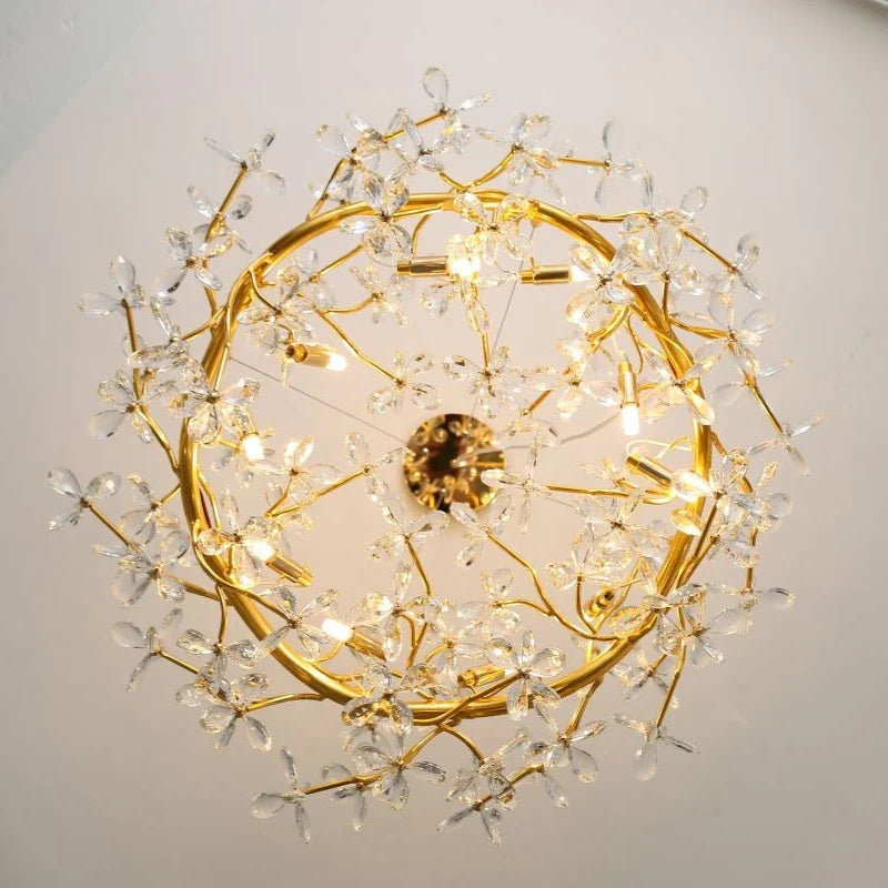 Afralia™ Flower Branch Gold Crystal Chandelier – Modern Living Room Dining Room Lighting