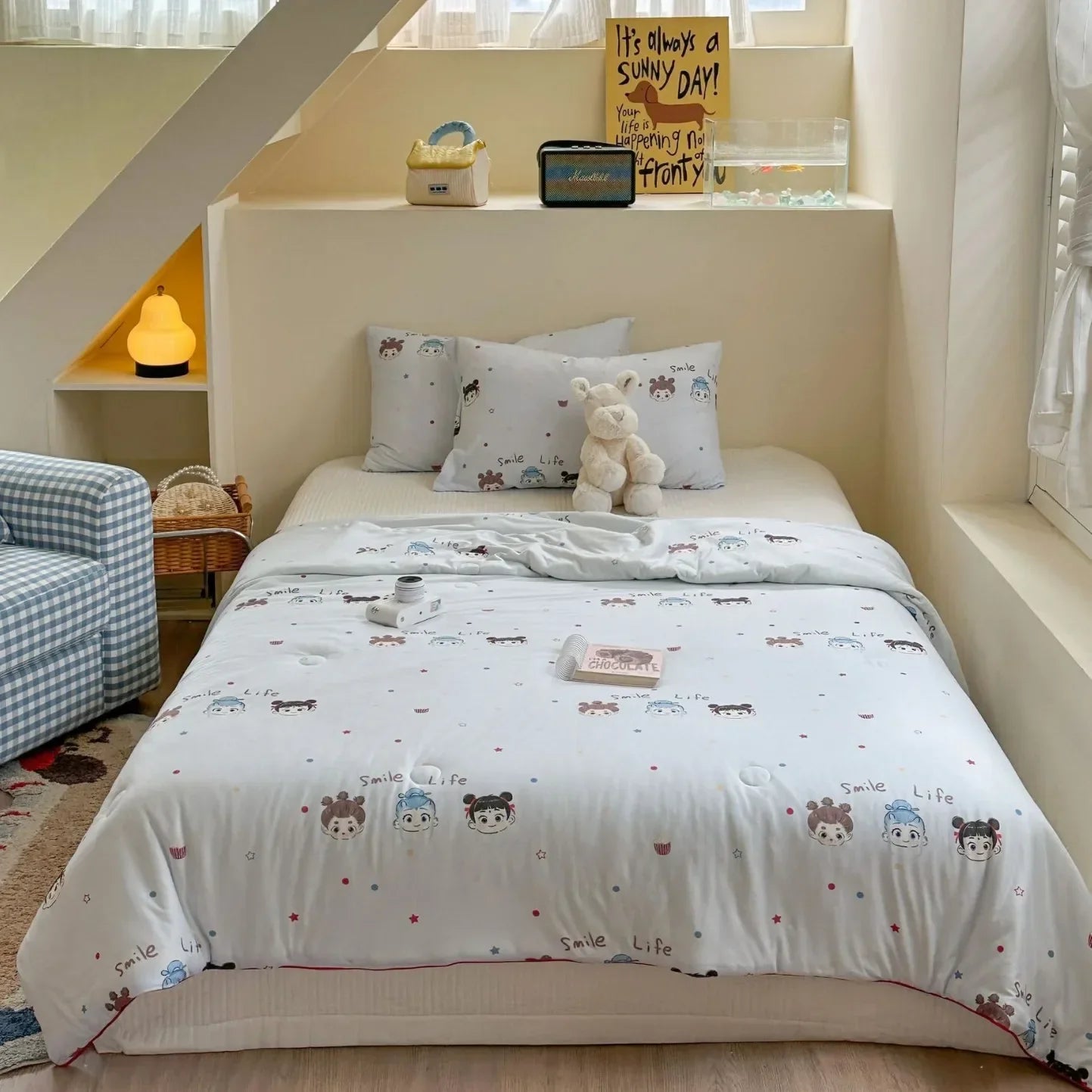 Afralia™ Cartoon Patchwork Summer Cooling Blanket Lightweight Air Condition Comforter