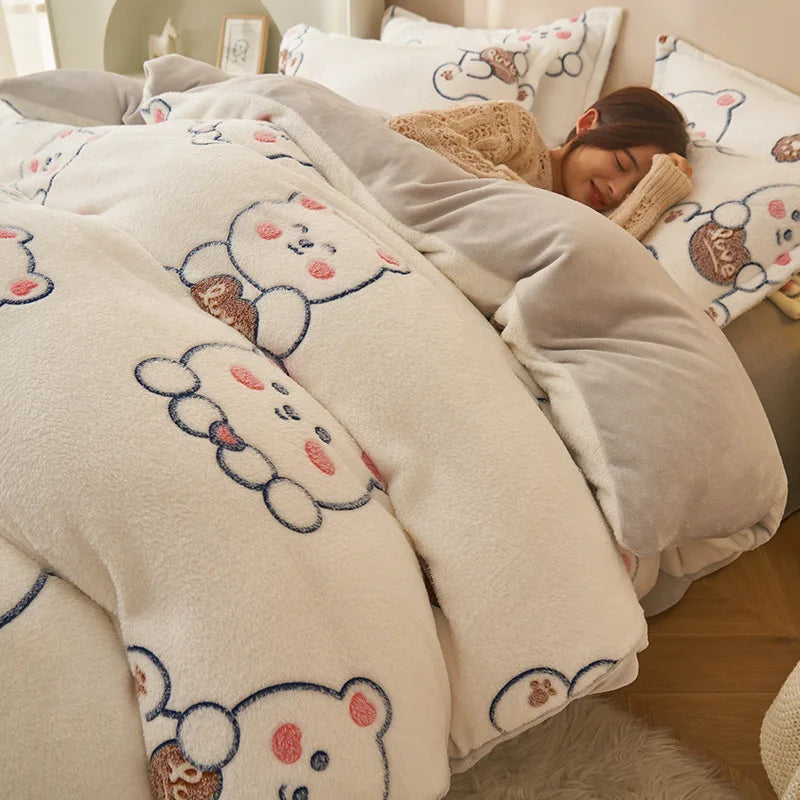 Afralia™ Snowflake Velvet Duvet Cover: Cartoon Jacquard, Soft & Fluffy Bedding for Autumn/Winter