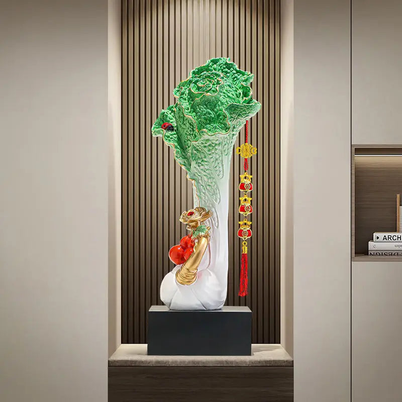 Afralia™ Cabbage Ornament: New Chinese Style Boss Office Decoration for Desktop or Wine Cabinet