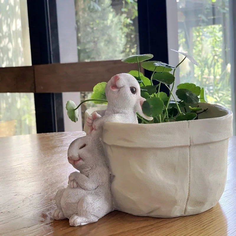 Afralia™ Lovely Rabbit Garden Flowerpot for Balcony Simulation and Garden Decor