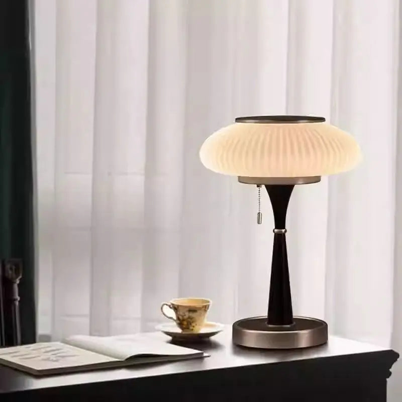 Afralia™ Matsutake Glass Desk Lamp: Medieval Style for Bedroom, Living Room & Study.