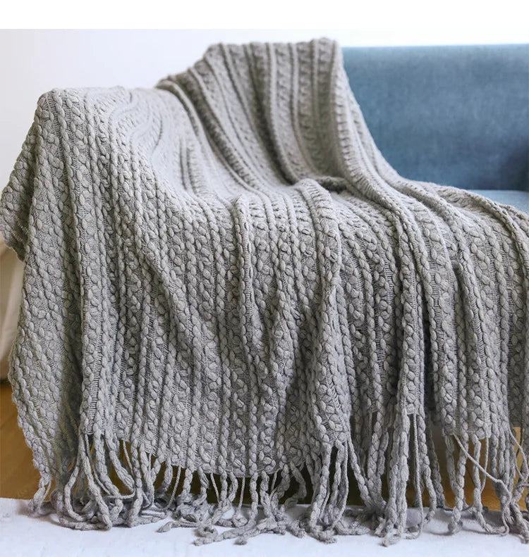 Afralia™ Geometric Knit Sofa Blanket with Tassels